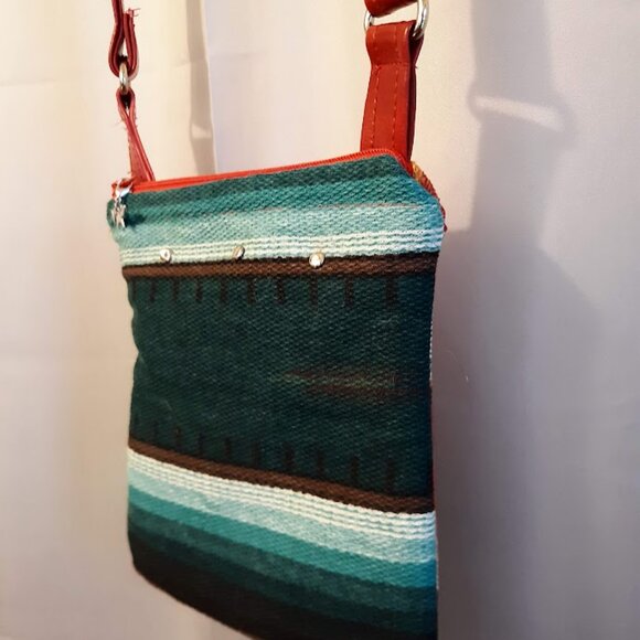 New Southwestern Sarape Stripe Tapestry Cowgirl Purse Red green gold Sling bag - Picture 5 of 11